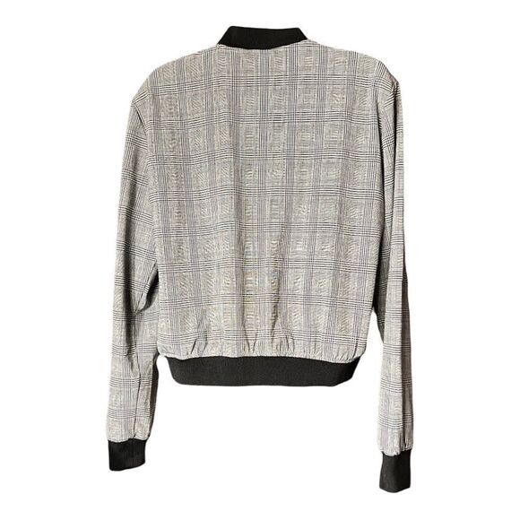 Mens Fox Zip Up Plaid Black White Bomber Long Sleeve sz 1 unisex shacket - Picture 3 of 10